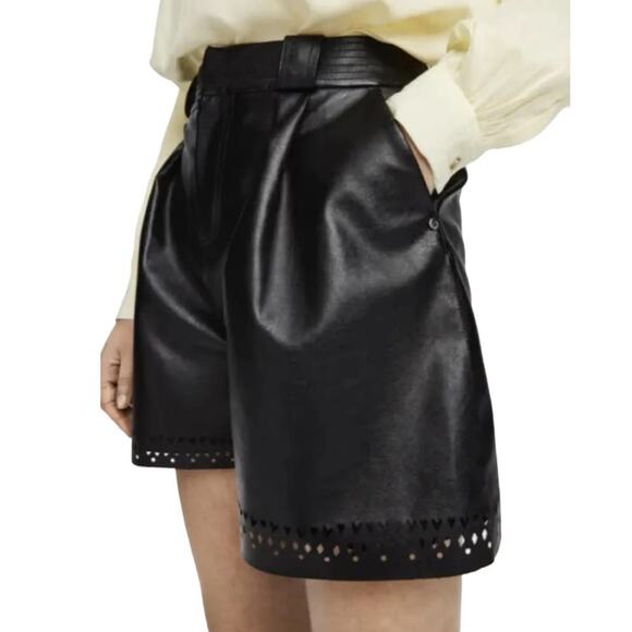 NWT Scotch & Soda Para Dice Black Shorts Faux Leather Heart Eyelet Size Medium - Picture 3 of 13